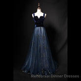 Elegant Long Lace Up Velvet Tulle Semi Formal Prom Dresses Modest Party Gowns